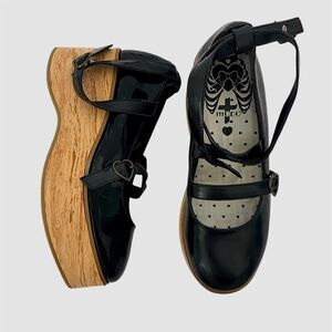 MODO Black Faux Patent Leather Goth Lolita Platform Heart Mary Jane's Heels 9.5
